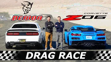 2023 Corvette Z06 vs Dodge Demon // DRAG & ROLL RACE